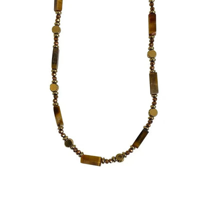 Retro Temperament Layered Tiger Eye Stone Pendant Necklace.