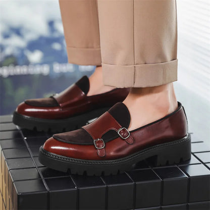 Men Loafer Leather Shoes.Thick-soled British Style.