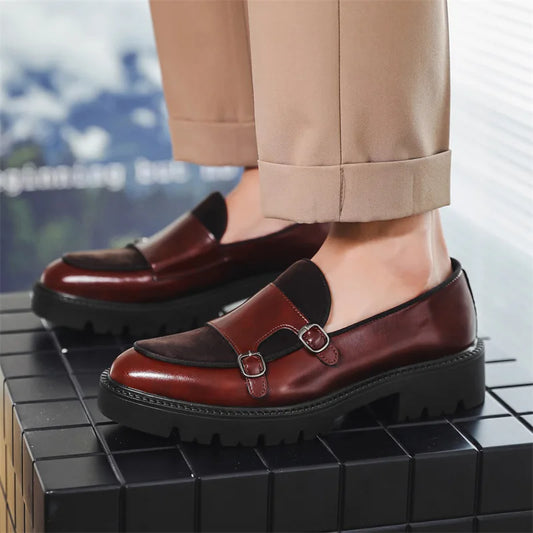 Men Loafer Leather Shoes.Thick-soled British Style.
