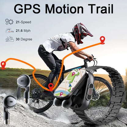 Smart Watch 2 in 1 With Enclosed Earphone. Smartwatch Bluetooth Call Men Watch GPS. Track Heart Rate Monitor. Play Music SmartWatch - BLAKESTORE-NG