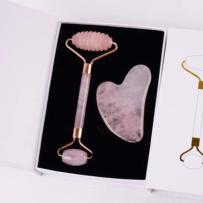 BLAKESTORE-NG Facial Massager 2 pcs and box Rose Quartz Gua Sha & Face Massage Roller – Natural Facial Sculpting & Anti-Wrinkle Tool