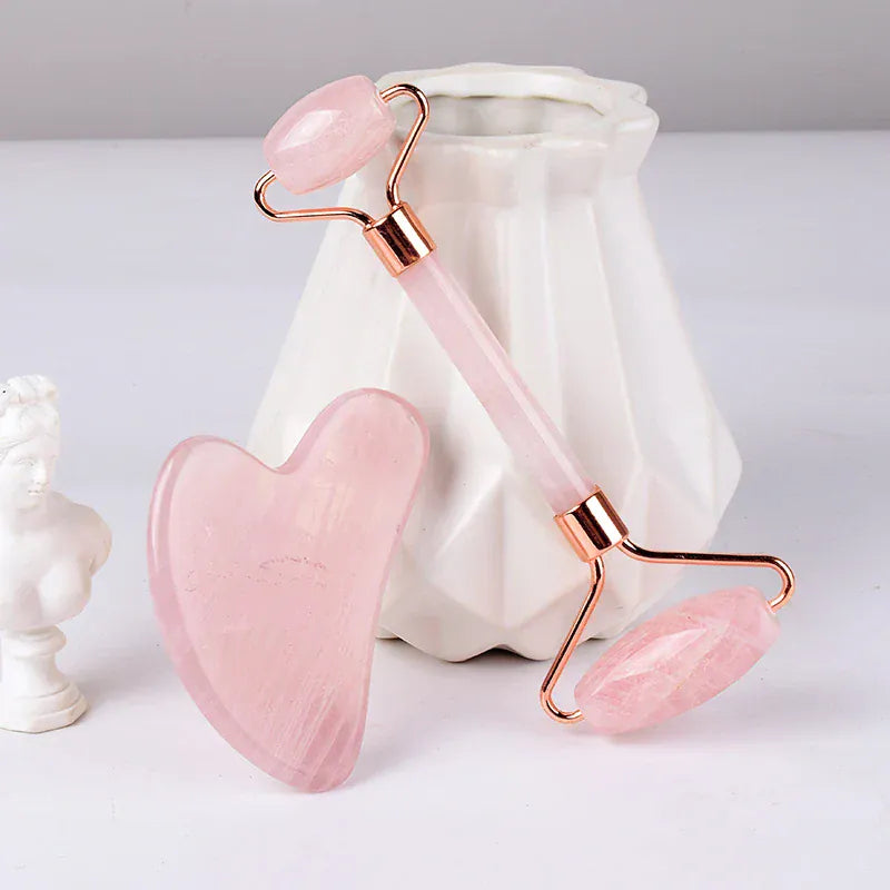 BLAKESTORE-NG Facial Massager 2 pcs no box Rose Quartz Gua Sha & Face Massage Roller – Natural Facial Sculpting & Anti-Wrinkle Tool