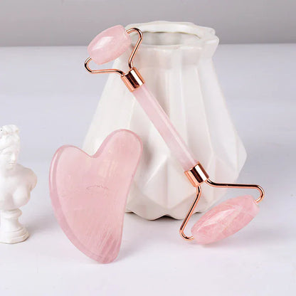 BLAKESTORE-NG Facial Massager 2 pcs no box Rose Quartz Gua Sha & Face Massage Roller – Natural Facial Sculpting & Anti-Wrinkle Tool
