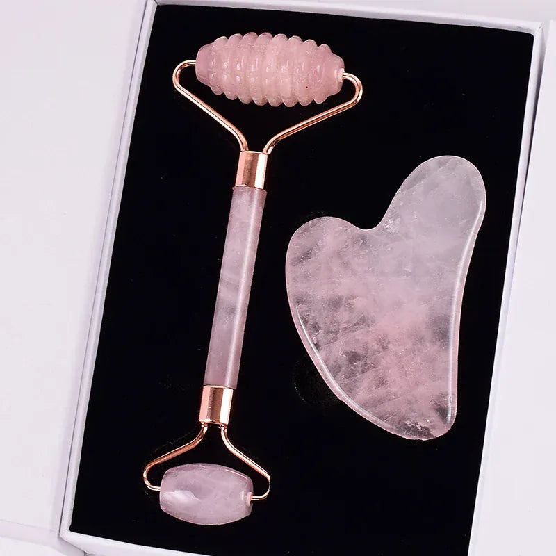 BLAKESTORE-NG Facial Massager Rose Quartz Gua Sha & Face Massage Roller – Natural Facial Sculpting & Anti-Wrinkle Tool
