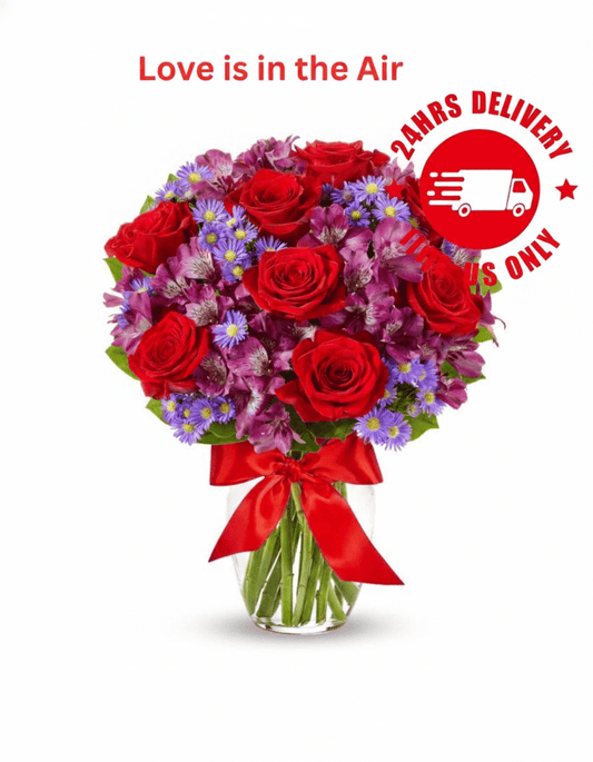 BLAKESTORE-NG Fresh Flower Luxurious Rose Bouquet with Purple Accents | Red Roses Purple Alstroemeria Monte Cassino Elegant Flower Gift