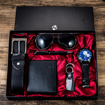 BLAKESTORE-NG Gift set Black 6 in 1 Luxury Men’s Gift Set | Watch Sunglasses Pen Keychain Belt Purse in Premium Box.
