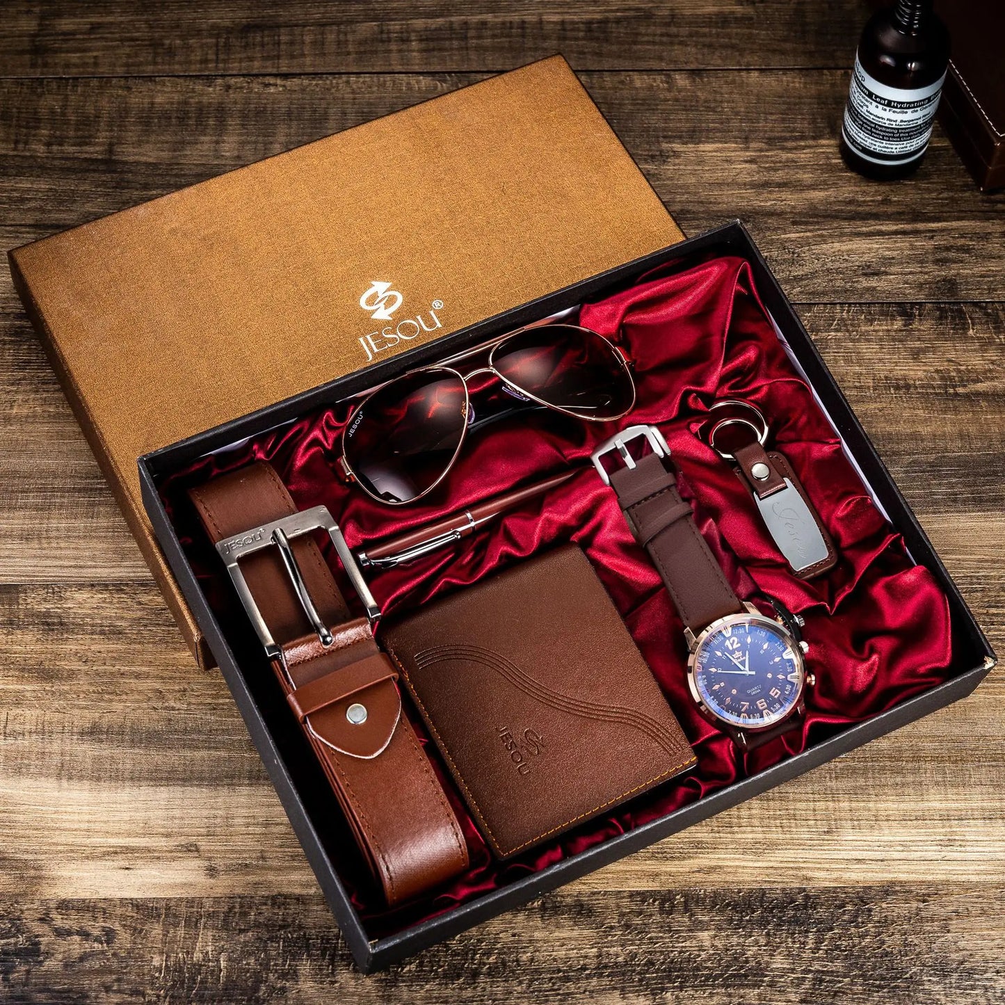 BLAKESTORE-NG Gift set Brown 6 in 1 Luxury Men’s Gift Set | Watch Sunglasses Pen Keychain Belt Purse in Premium Box.