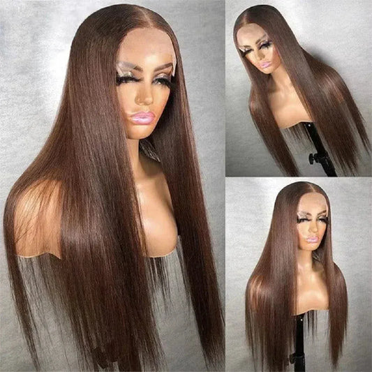 BLAKESTORE-NG Hair Extension Swiss Lace 36” Chocolate Brown HD Bone Straight Wig