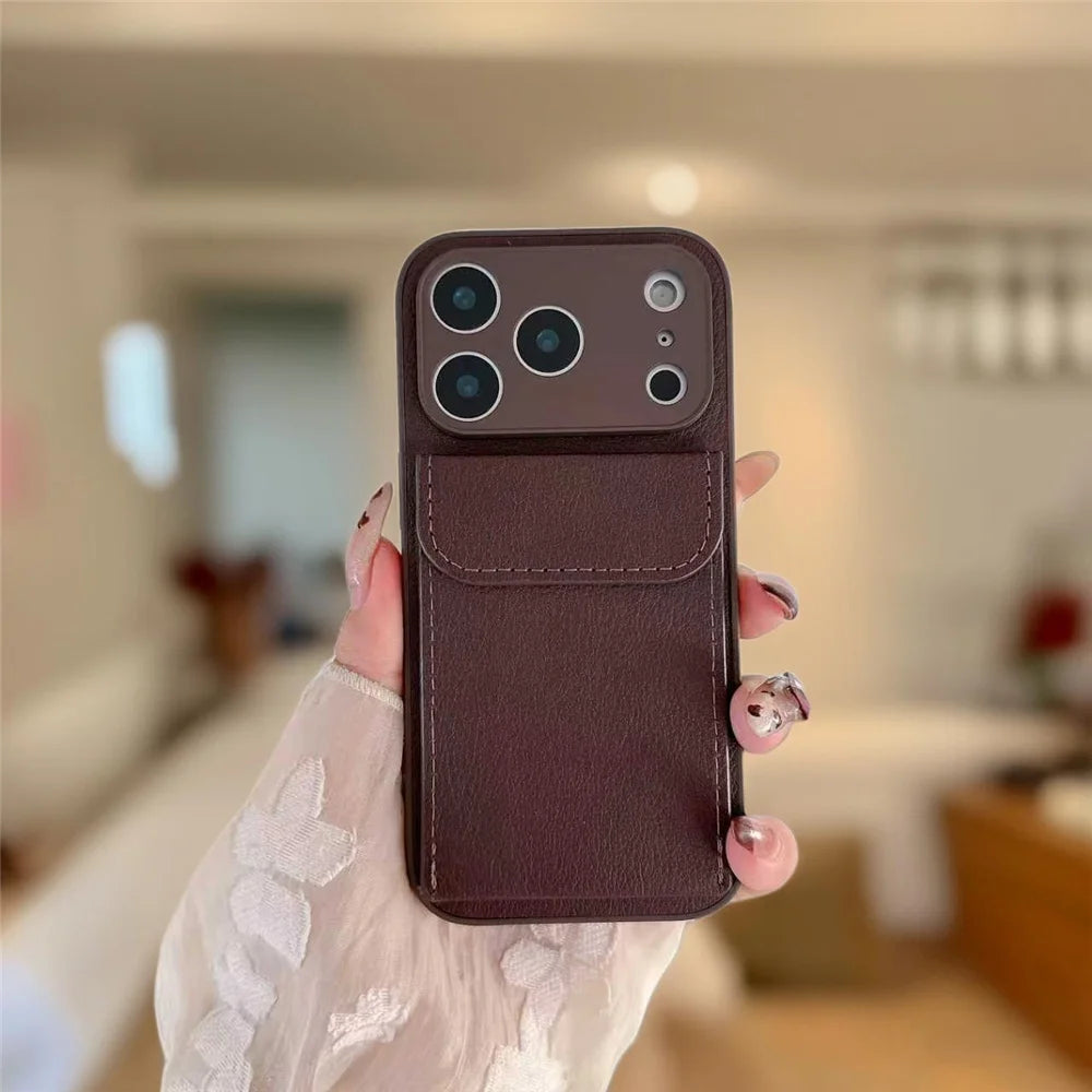 Luxury Leather Card Holder Wallet Case for iPhone – Camera Lens Protection Cover - BLAKESTORE-NG
