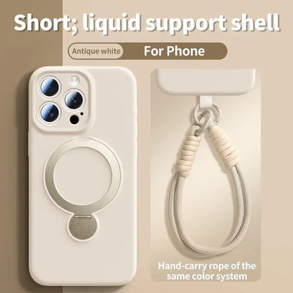 Liquid Silicone Magnetic Bracket Case for iPhone – MagSafe Anti-Fall Protective Cover with Hanging Rope - BLAKESTORE-NG