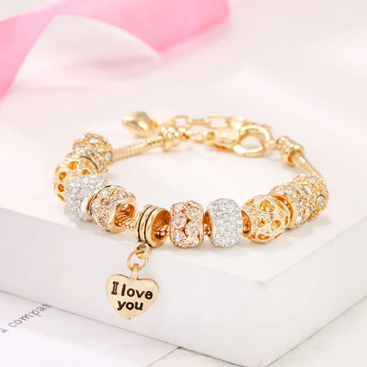 BLAKESTORE-NG Jewleries ZT9192 / 20cm Multi-Element Bead Love Bracelet | Stainless Steel Alloy Women’s Fashion Charm Jewelry with Heart Plate for Date Party Holiday Gift