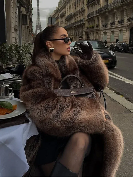 BLAKESTORE-NG Lapel Long Faux Fur Coat For Women Luxury Solid Full Sleeve Furry Loose Jackets Fashion Ladies Winter Warm High Street Outerwear