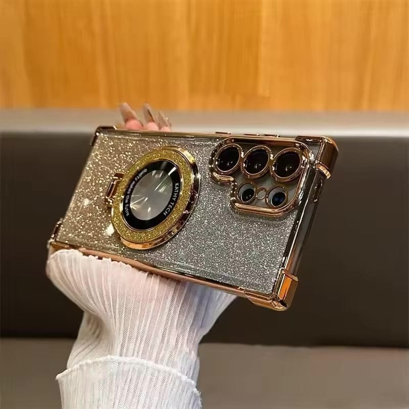 Luxury Glitter Magnetic Stand Case for Samsung Galaxy S25 Ultra Shockproof Clear Plating Cover with Kickstand & MagSafe - BLAKESTORE-NG