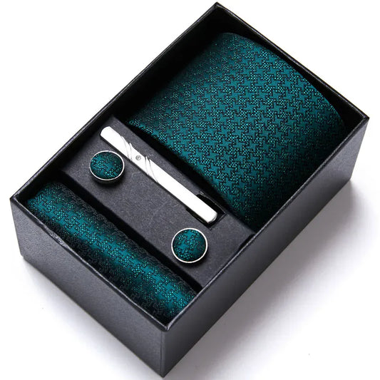 BLAKESTORE-NG Necktie Green Necktie Set with Hanky Cufflinks & Tie Clip | 7.5cm Business Formal Tie Gift Box for Men Wedding Party
