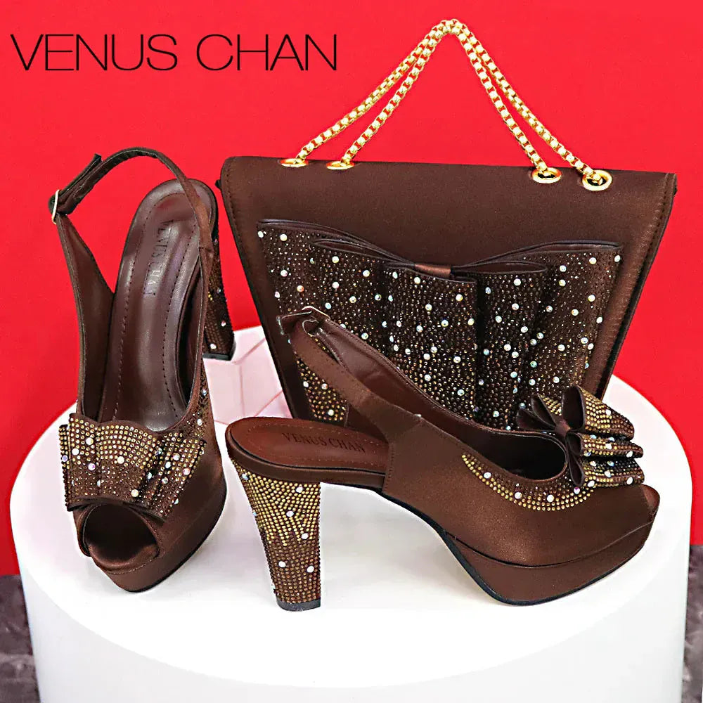 Thin Heels Ladies Shoes and Bag Matching Bag Set For Women Wedding Party. - BLAKESTORE-NG