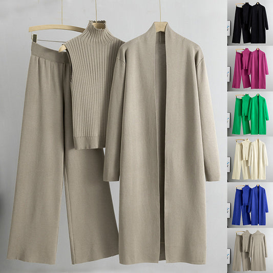 3 Pcs Suits Long Cardigan with Vest and Pants - BLAKESTORE-NG