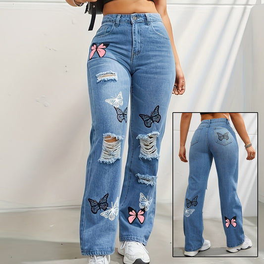 Trendy High Waisted Butterfly Leg Jeans For Women - BLAKESTORE-NG